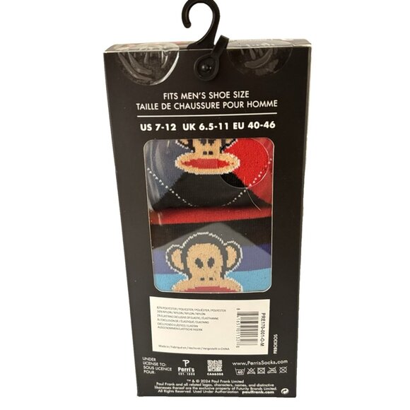 Paul Frank Socks 3 Pair Crew Socks w/ Iconic Monkey, Brand New Fits Men US 7-12 - Picture 3 of 6